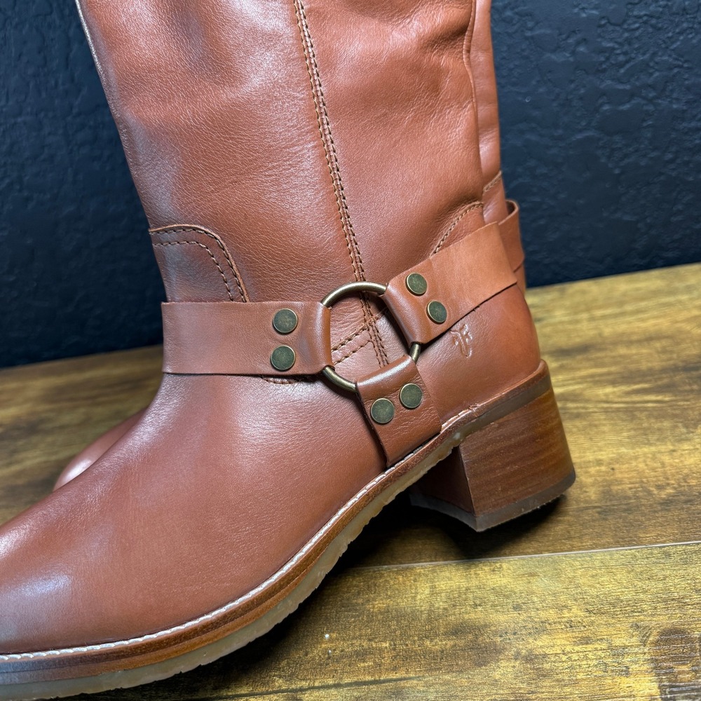 Frye Camryn Tall Harness FR42136 Cognac Leather Tall Boots Womens 10M - Picture 6 of 7